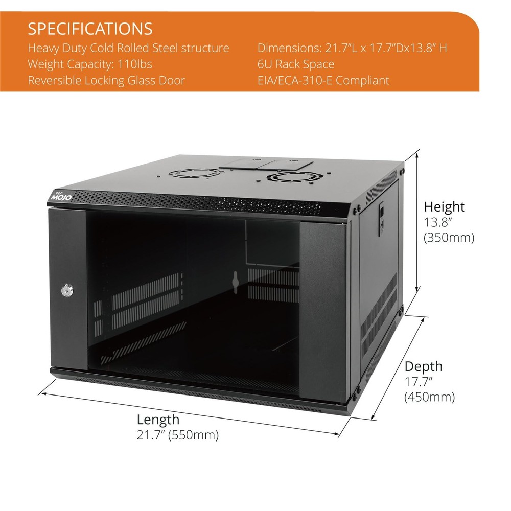 Tecmojo 6U Wall Mount Server Cabinet IT Network Rack Enclosure Lockable Door