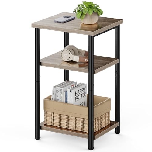 End Table 3-Tier, Small Side Table Nightstand with Storage 1-Pack Modern Grey