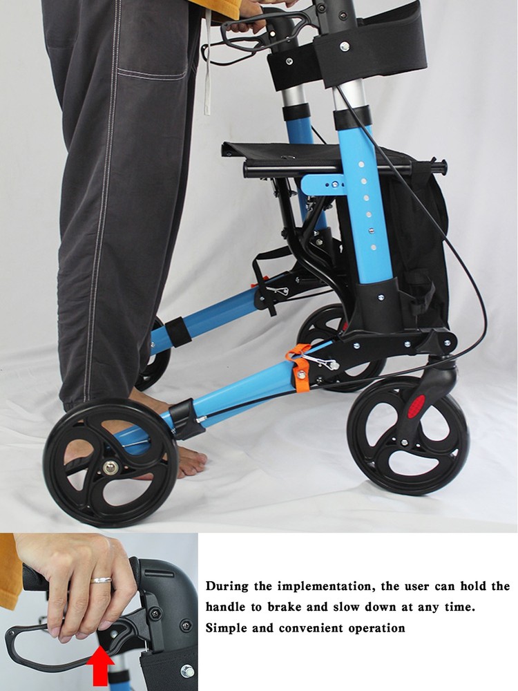 6-Level Adjustable Seat 8-Wheel Foldable Rollator Walker Mobility Aid