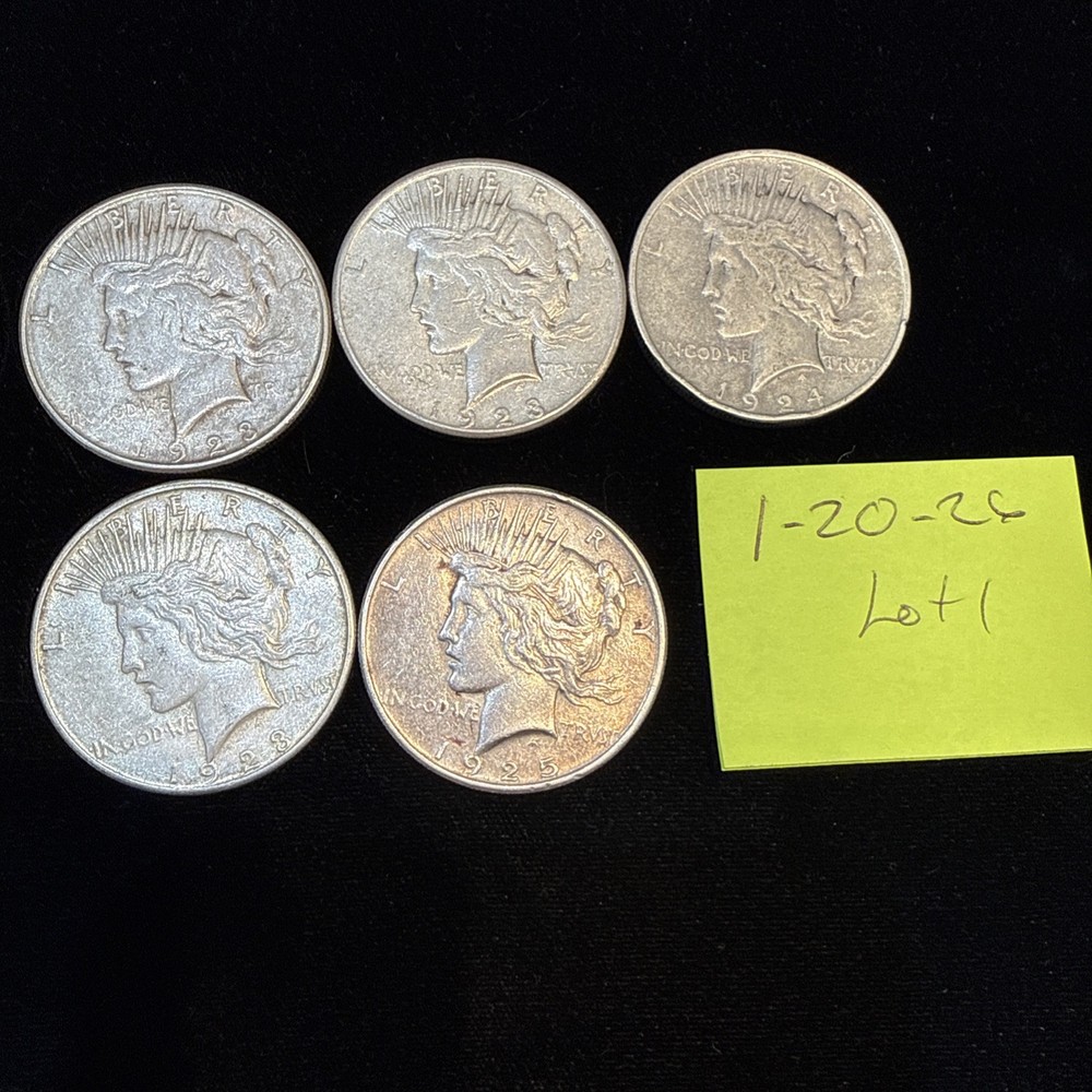 Lot Of 5 Peace Dollars