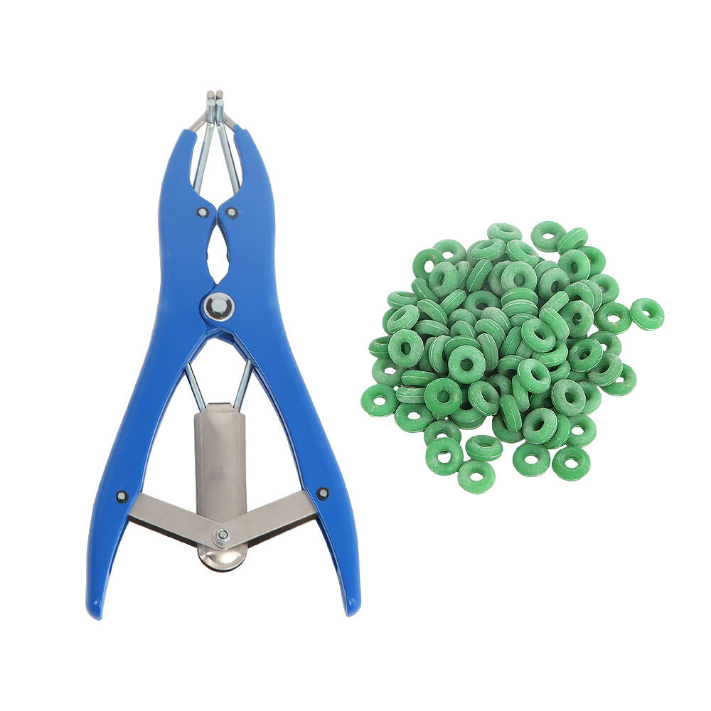 Elastrator Plastic with 100 Rubber Rings Castration Plier Applicator Livestock