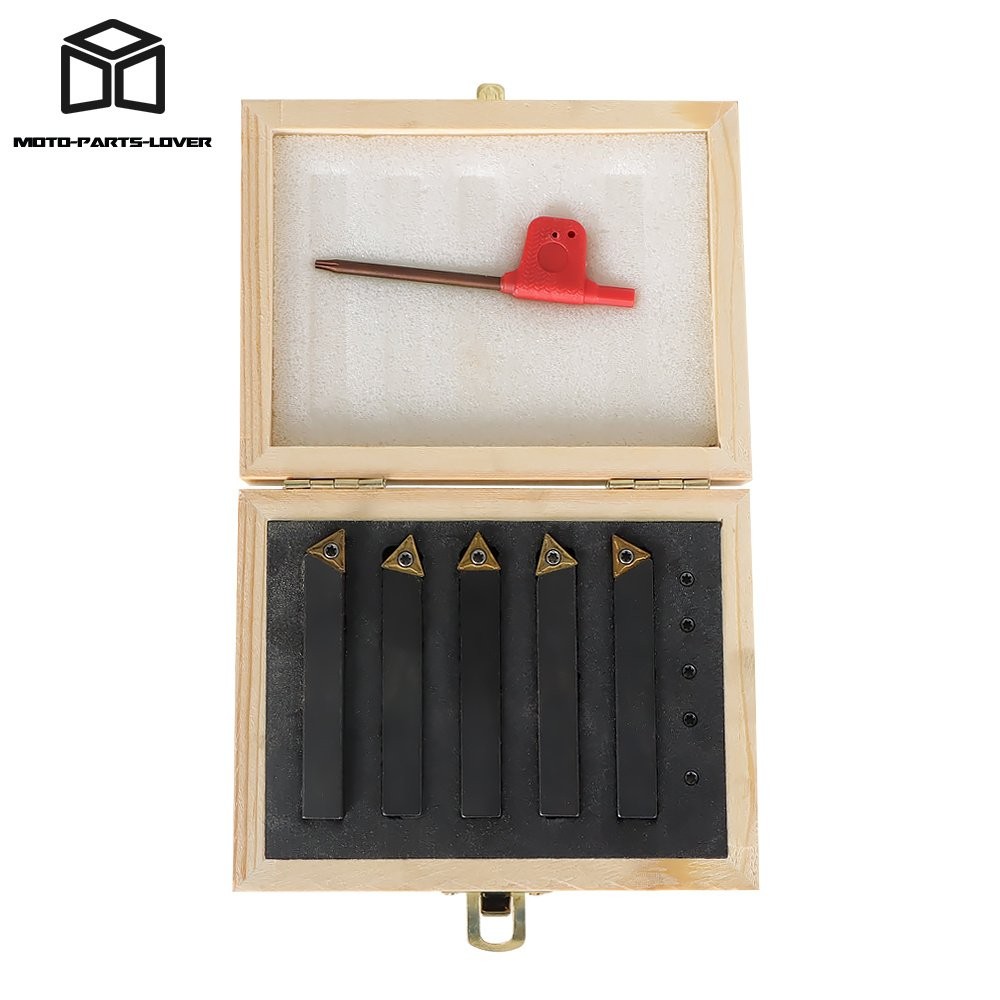 5 pcs 3/8" Carbide Indexable Turning Tool Bit With Carbide Inserts For Lathe