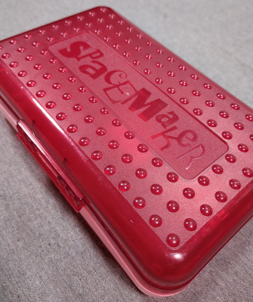 Spacemaker Vintage 1990s Plastic Pencil Case Box Red Top Frosted Bottom