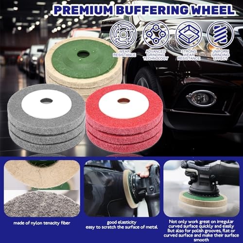 16Pcs Assorted Buffer Wheel Set Contains 4-1/2 x 7/8 Inch Arbor Wool Felt Flap