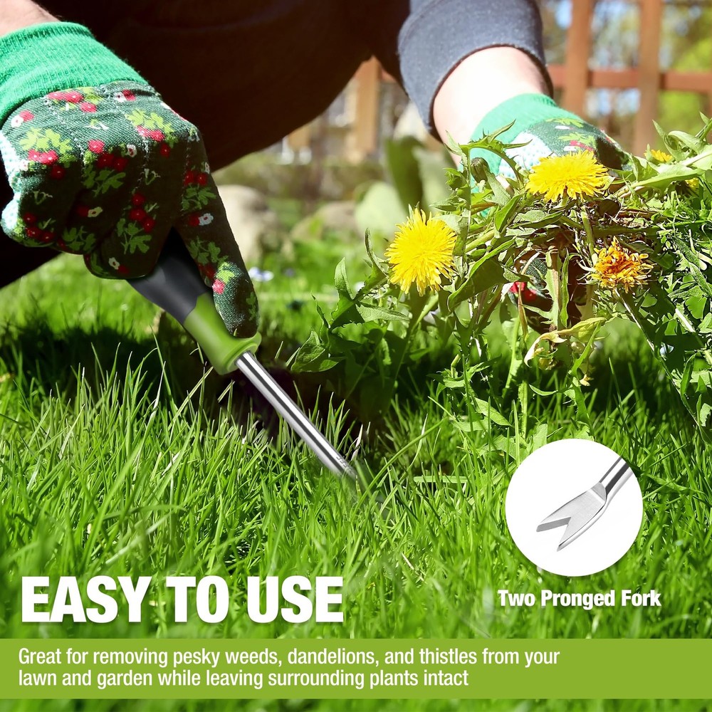 WORKPRO 11.5" Dandelion Weeder Puller Tool with Soft Handle, Polished Stainle...