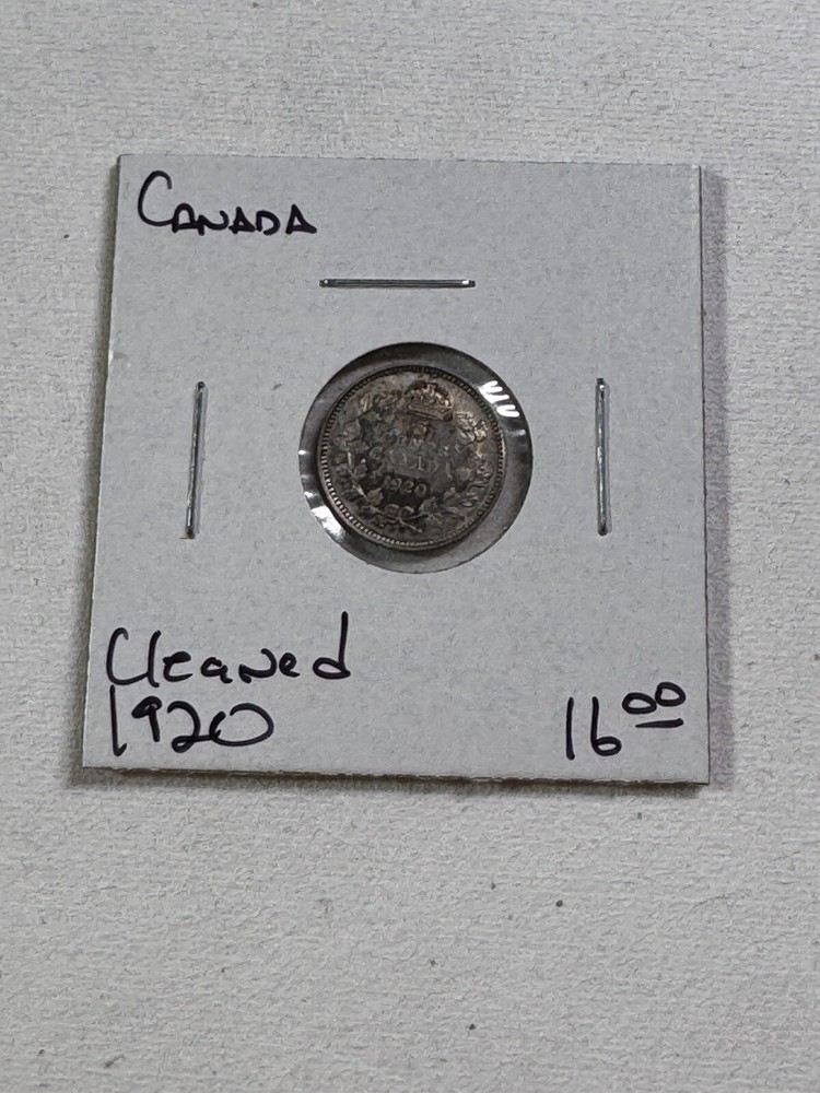 1920 Canada 5 Cents Small Silver Coin Cleaned