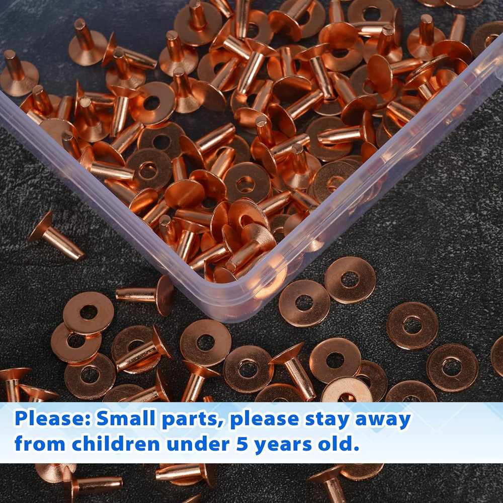 154Pcs Copper Rivets for Leather, #12 Smooth Leather Rivets without Pattern, Pur