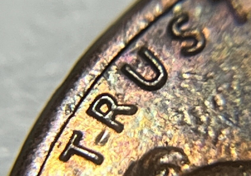 1983 Penny Error Die Crack Through TRUST & Strike Though Grease