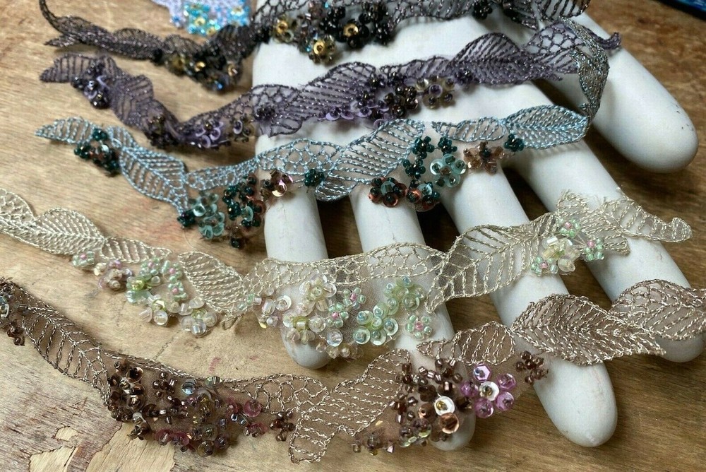 embroidered beads 9" hand sewn sequins strip 1pc assorted