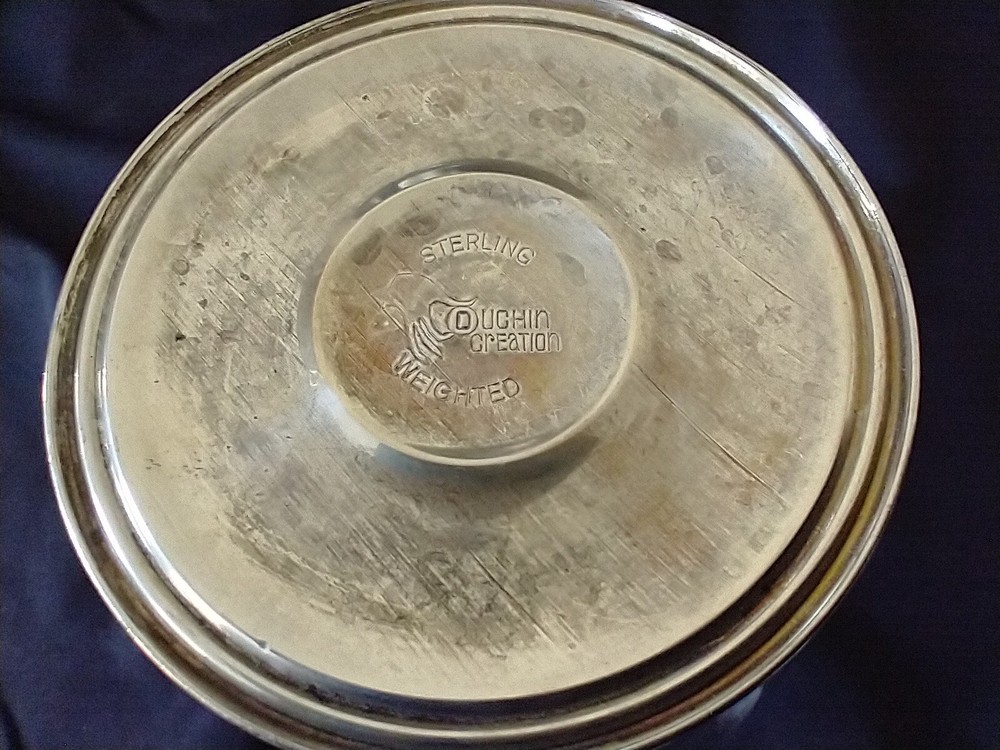 MCM Etched Glass Dish with Weighted Sterling Base Star Etchings Atomic