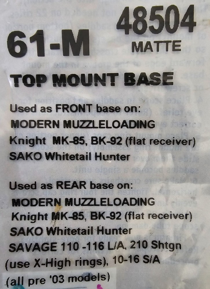 WEAVER 61M top mount base front rear scope Modern Muzzleloader Knight SAKO 48504
