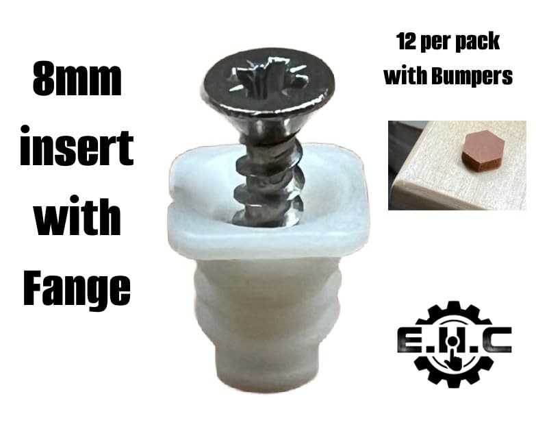 8mm Plastic Cabinet Hinge Dowel Inserts, Choose withd or Non-d Includes Flange