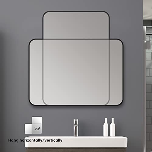 Black Metal Framed Mirror Rectangle Wall Mount Bathroom Vanity Mirror, 20” X