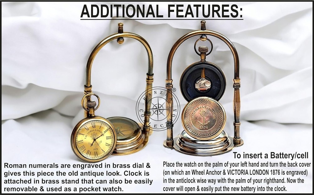 Maritime Compass Base Nautical Table Clock Ship's Clock Brass Hanging Desk Clock