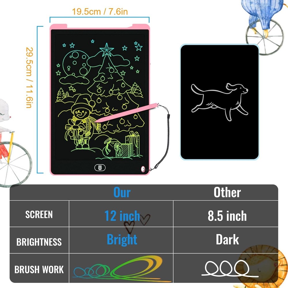 2 Pack 12 Inch LCD Writing Tablet, Electight Colorful Doodle Board, Eye Protecti