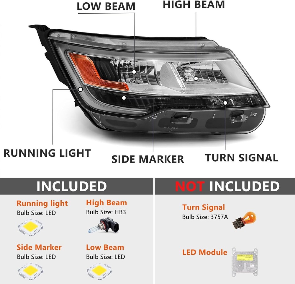 FIONE Passenger Halogen Headlight for Ford Explorer 2016-2018