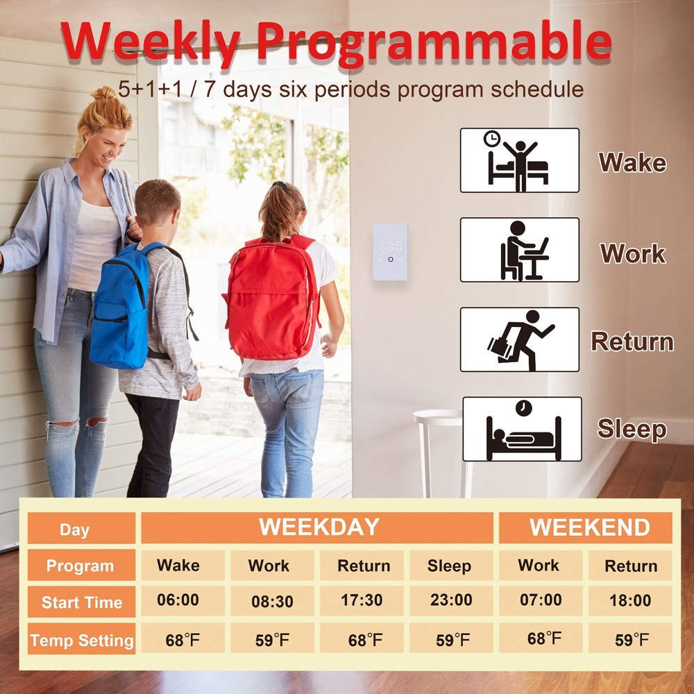 MAXKOSKO WiFi Touchscreen Programmable Thermostat for Electric Floor Warming