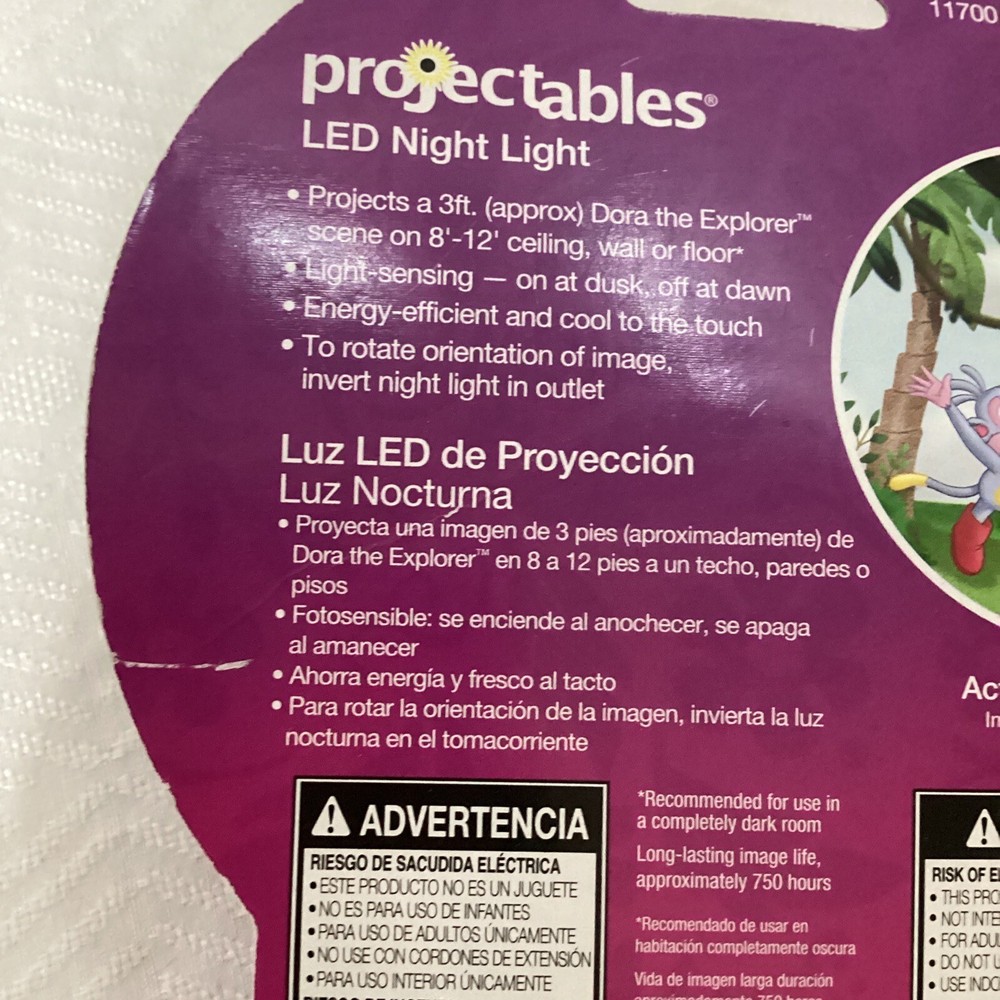 Dora The Explorer Projectables Night Light NIP Light Sensing 3-Ft Projection