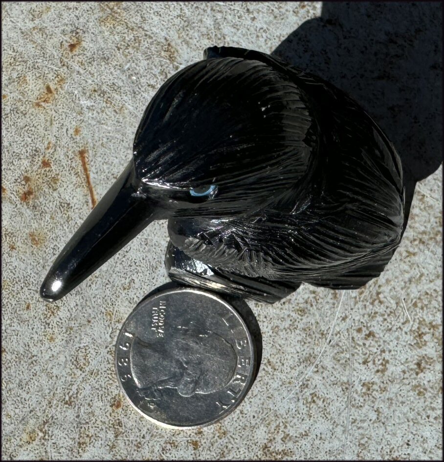 Medium Black Onyx RAVEN Carving w/ Blue Eyes
