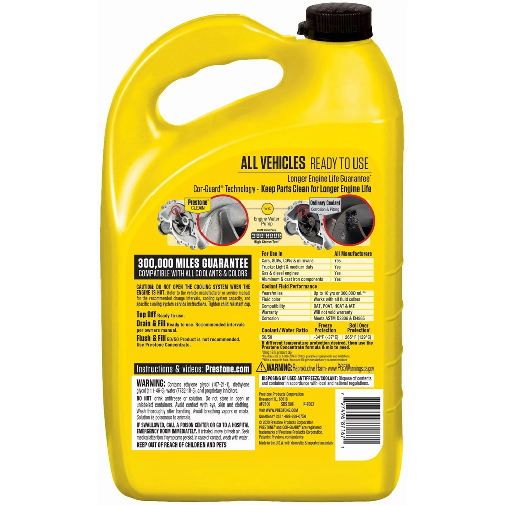 (2 pack) Prestone Extended Life Prediluted Antifreeze/Coolant, Universal Use