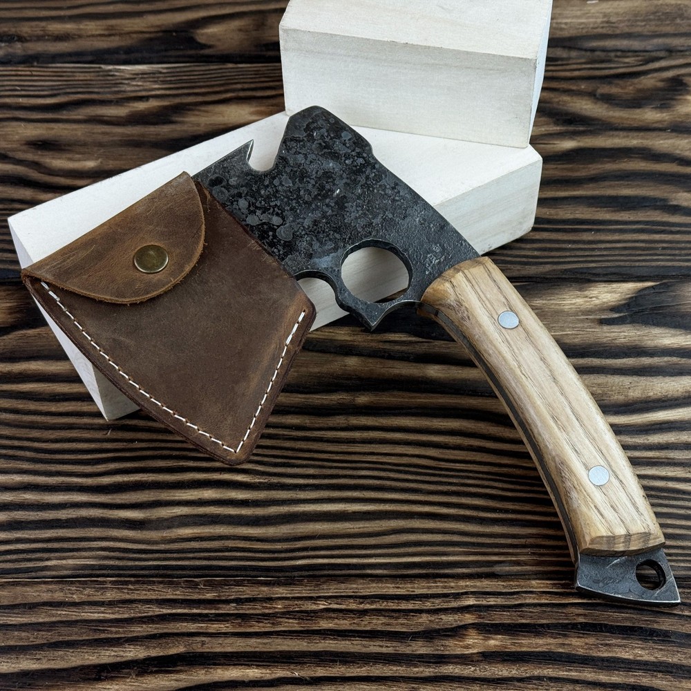 Hand-Forged Chopping Axe with Sheath. Ash Handle Hatchet. Gift for Woodworker.