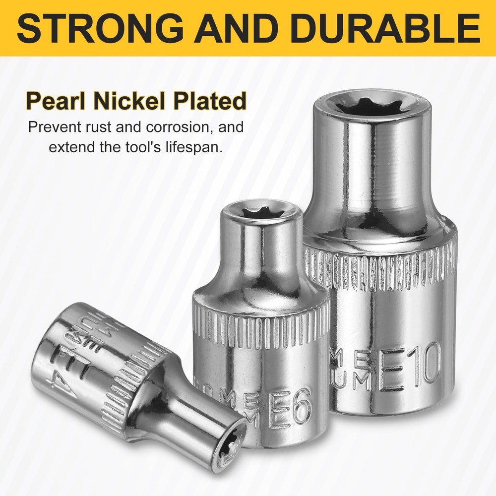 HARFINGTON 2pcs E-Torx Socket 1/2" Drive E14 External Torx Deep x