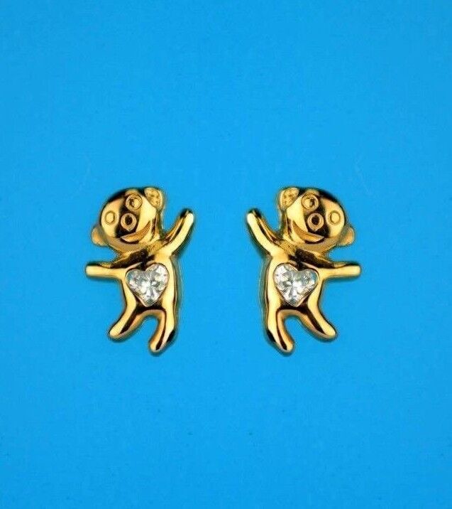 14k Yellow Gold CZ Bear Stud Earrings