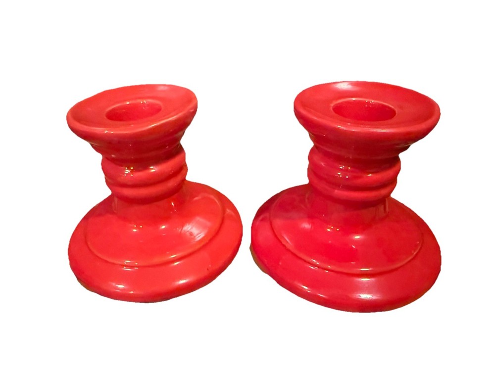GHC Japan Candleholders Set Of 2 Red Ceramic