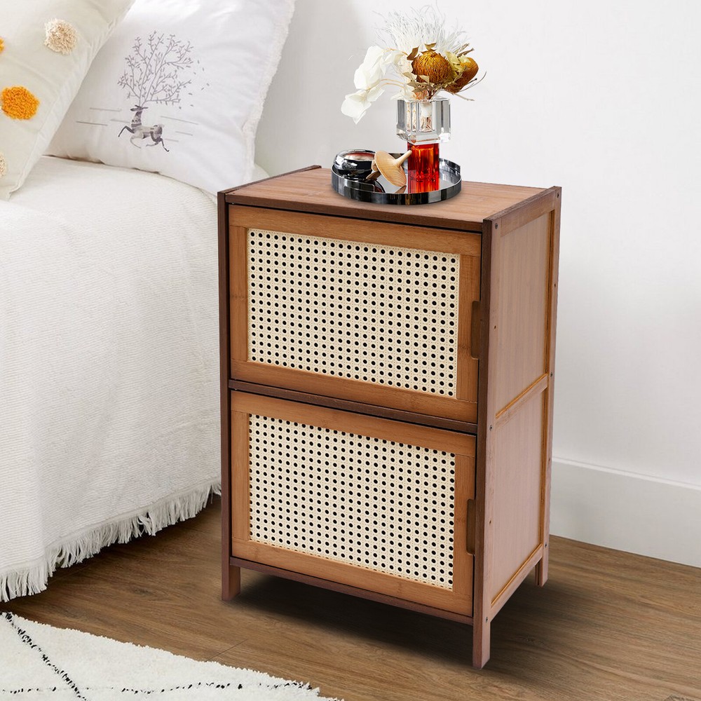 Modern Nightstand 2 Drawers End Side Table Bedside Table with Storage Cupboard