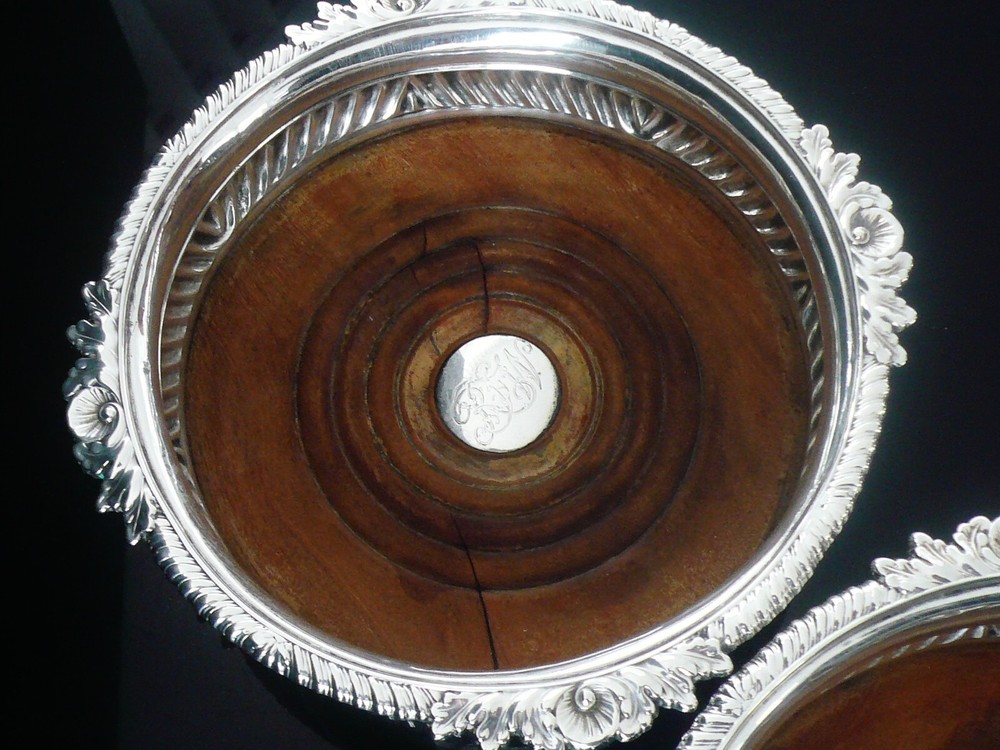 Pair Antique Sterling Silver Bottle Wine Coasters, John & Thomas Settle 1814