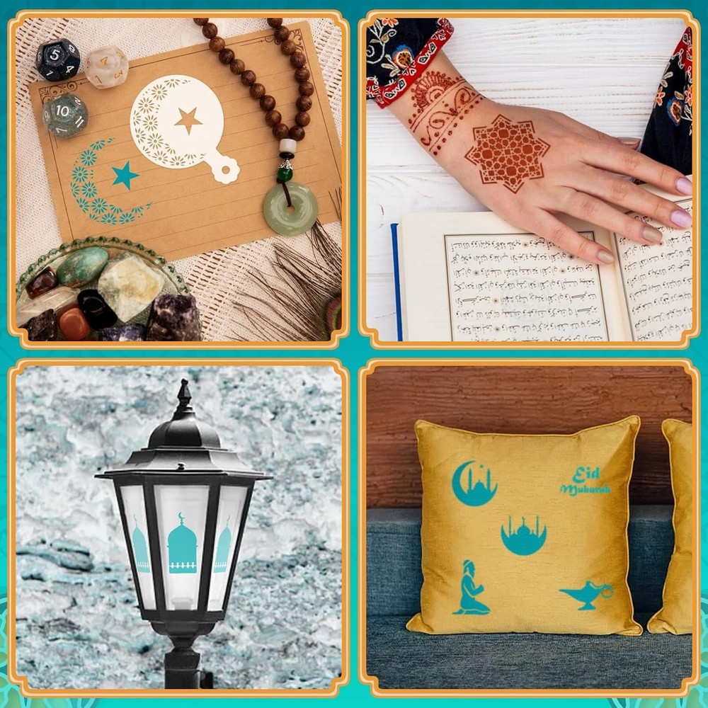 Eid Mubarak Cake Stencils Set - 36 Durable Plastic Templates for Creative Baking