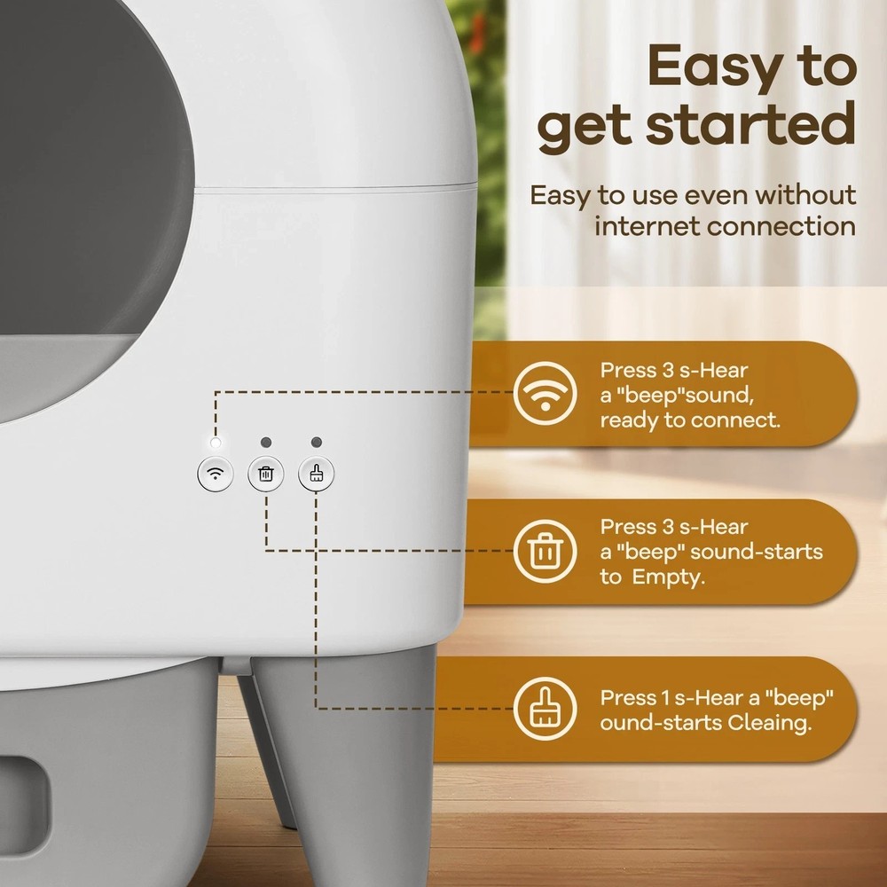 Used 95L Automatic Cat Litter Box, APP Control, Odor Control, Safety Sensor