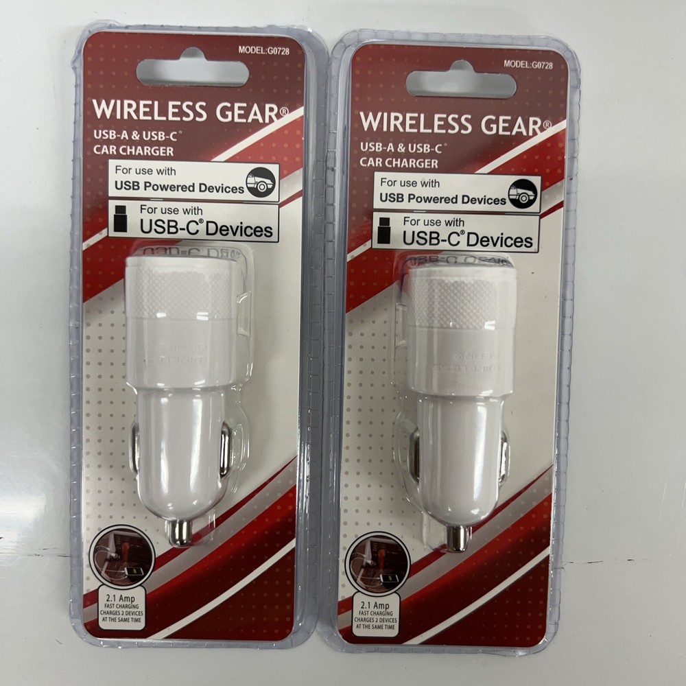 Wireless Gear USB-A & USB-C Car Charger 2 Pack