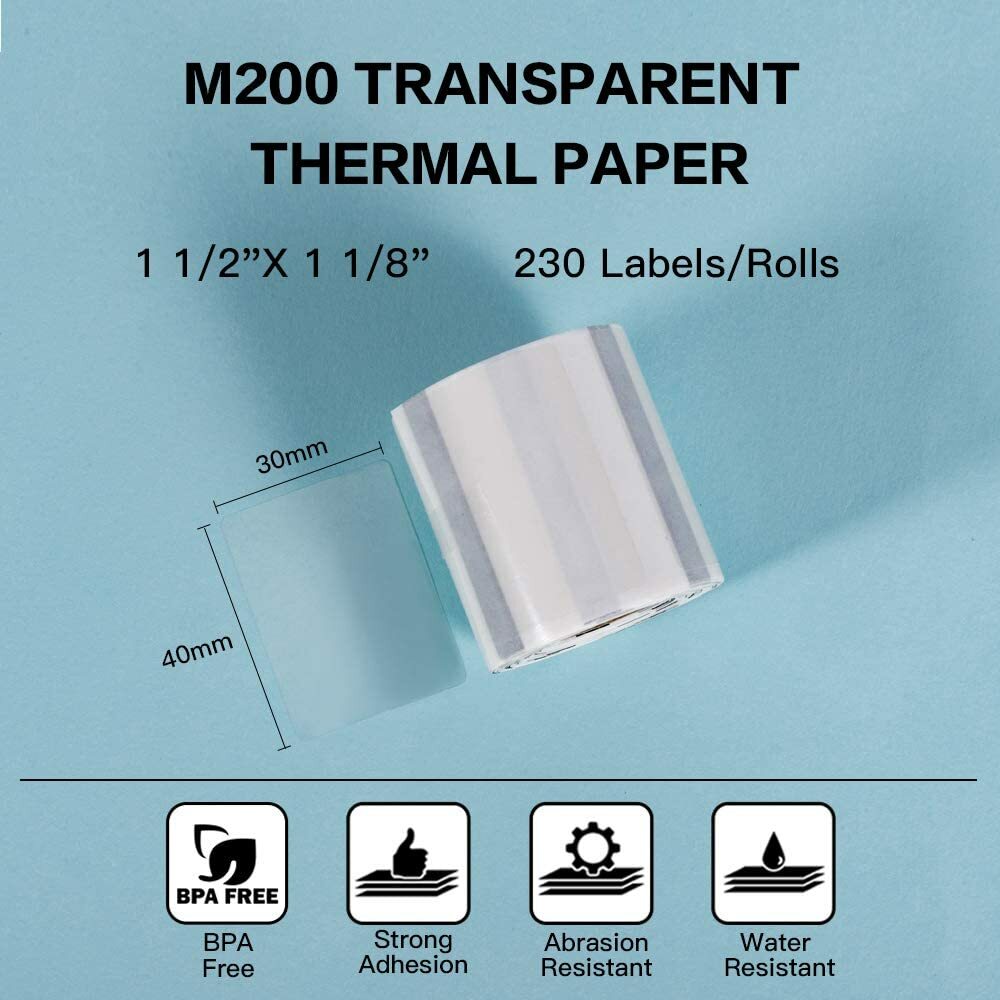 3 Rolls 40×30mm Transparent Self-Adhesive Thermal Label for Phomemo M110 Printer