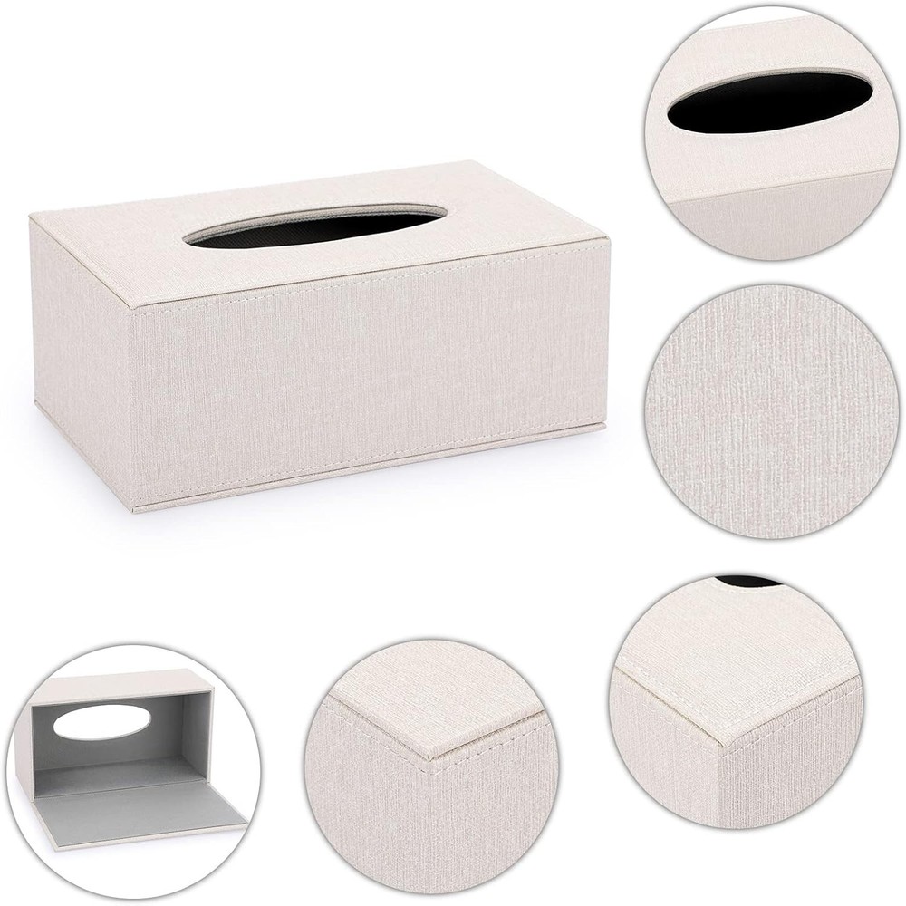 High-Quality Rectangular Tissue Box Holder - Magnetic Closure & Beige Fabric