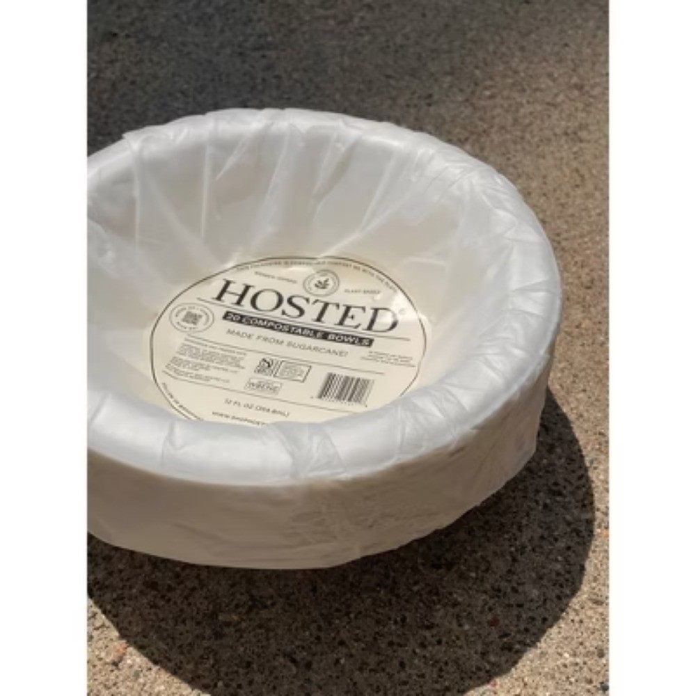 Hosted Compostable Sugarcane Bowls - White - 12oz/20ct