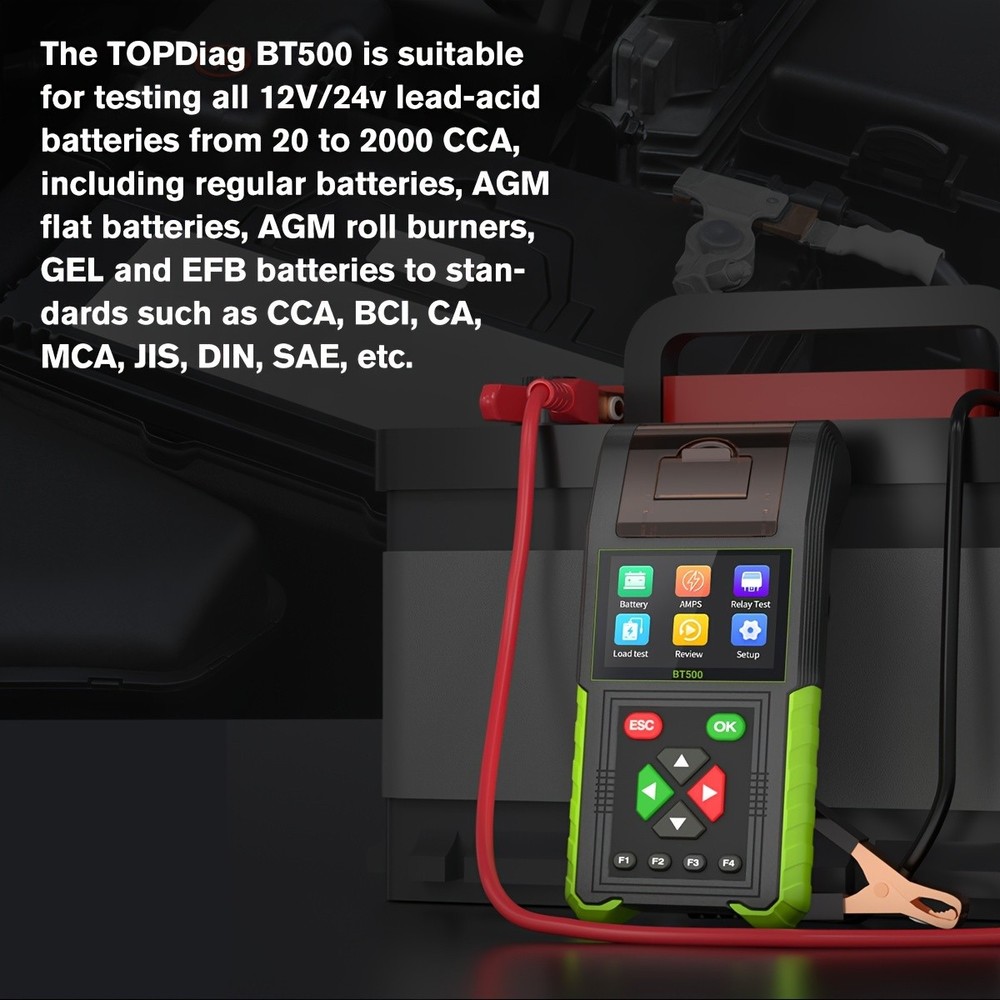 Portable Battery Tester 20-2000 CCA Load Testing Relay 12V/24V/36V Relay Control
