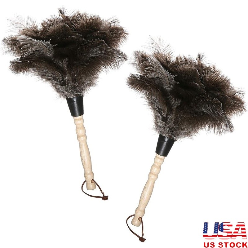 Ostrich Feather Duster W/ Bamboo Handle Portable Dusting Tool Home Office New