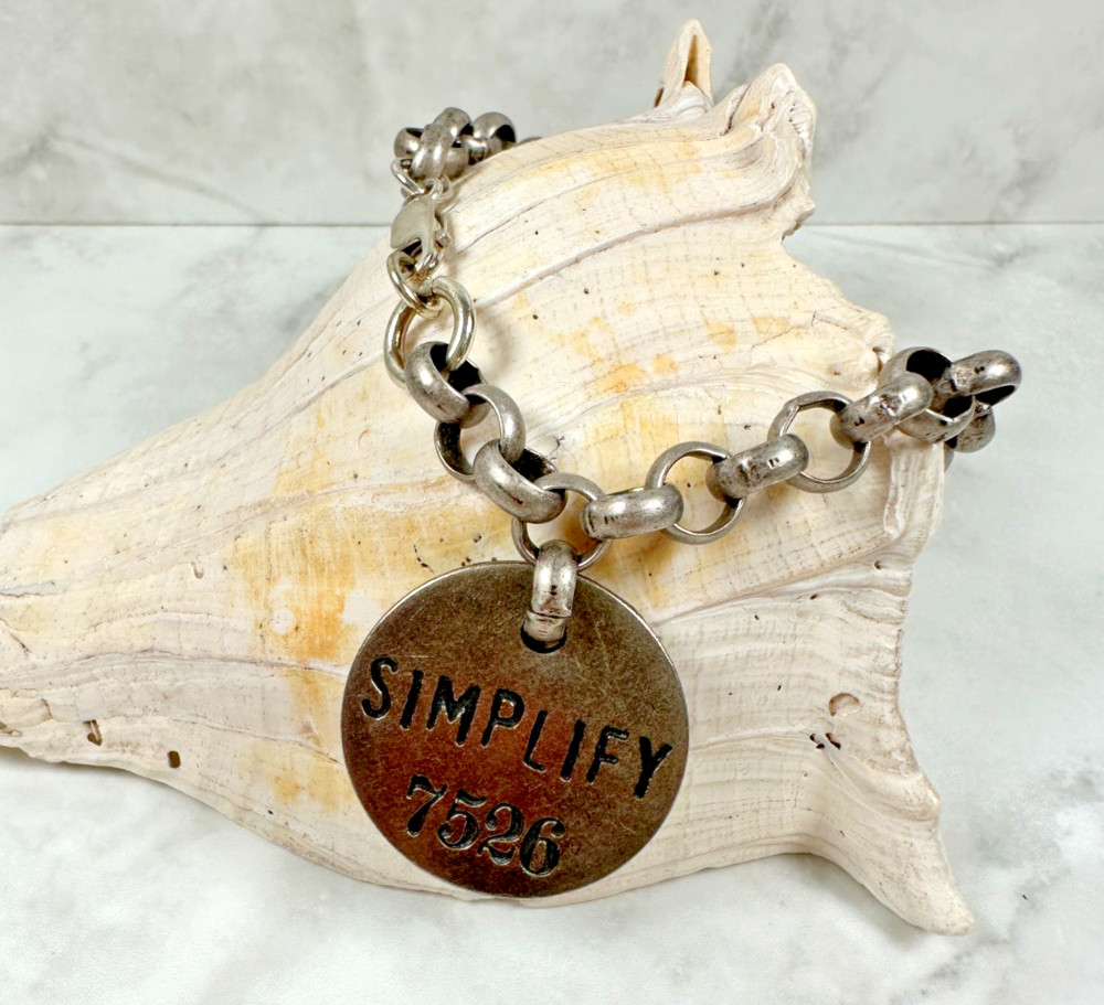 Simplify 7526 Charm on a Silver Tone Big Link Bracelet - 8"
