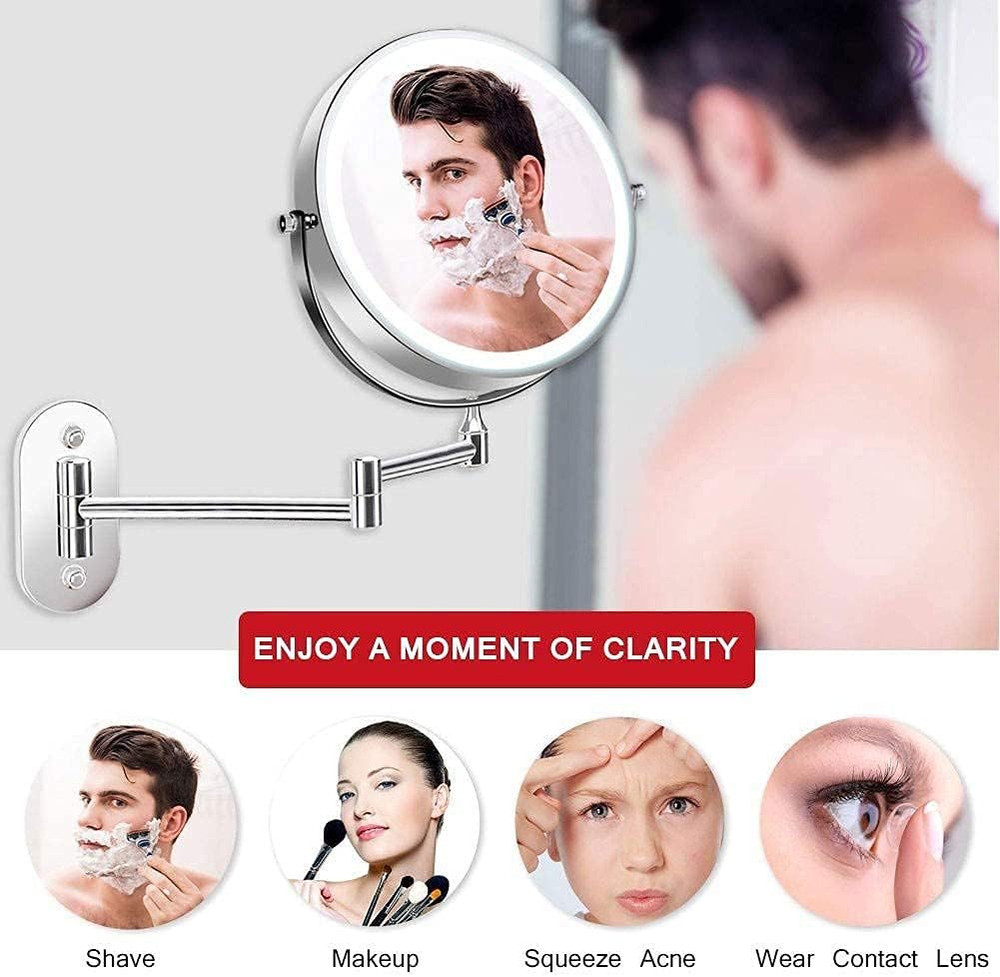 8" Dual-Sided Wall-Mounted Makeup Mirror with 1X/10X Magnification