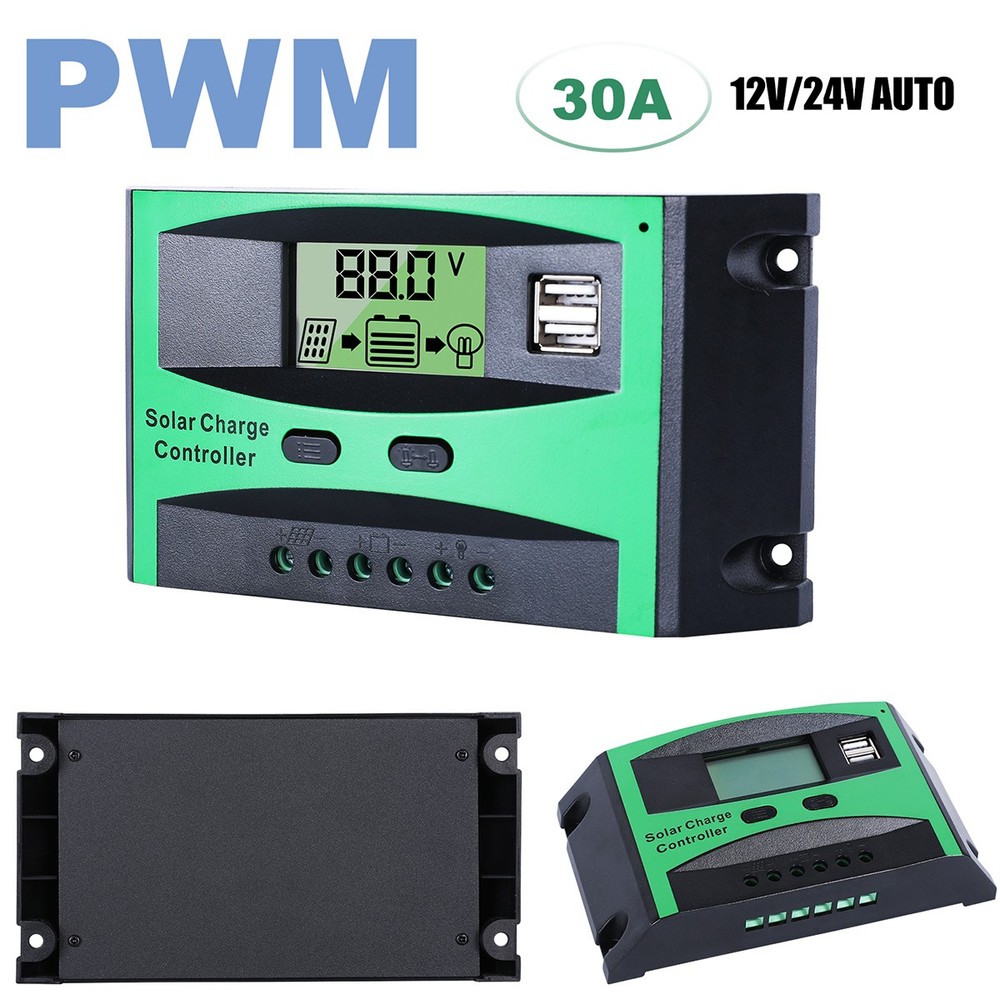 30A PWM Solar Panel Charge Controller Auto Focus Tracking Regulator 12/24V USB