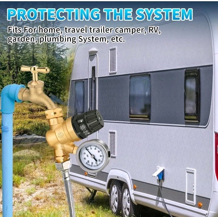 New 1 Pack 3/4" Water Pressure Regulator W/ Gauge Adjustable Handle RV Brass