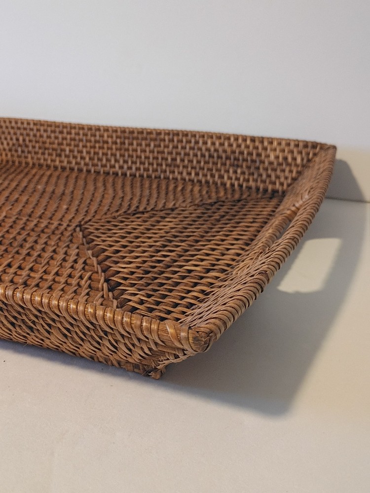 Large Rectangular Rattan Tray With Handles Low Sides