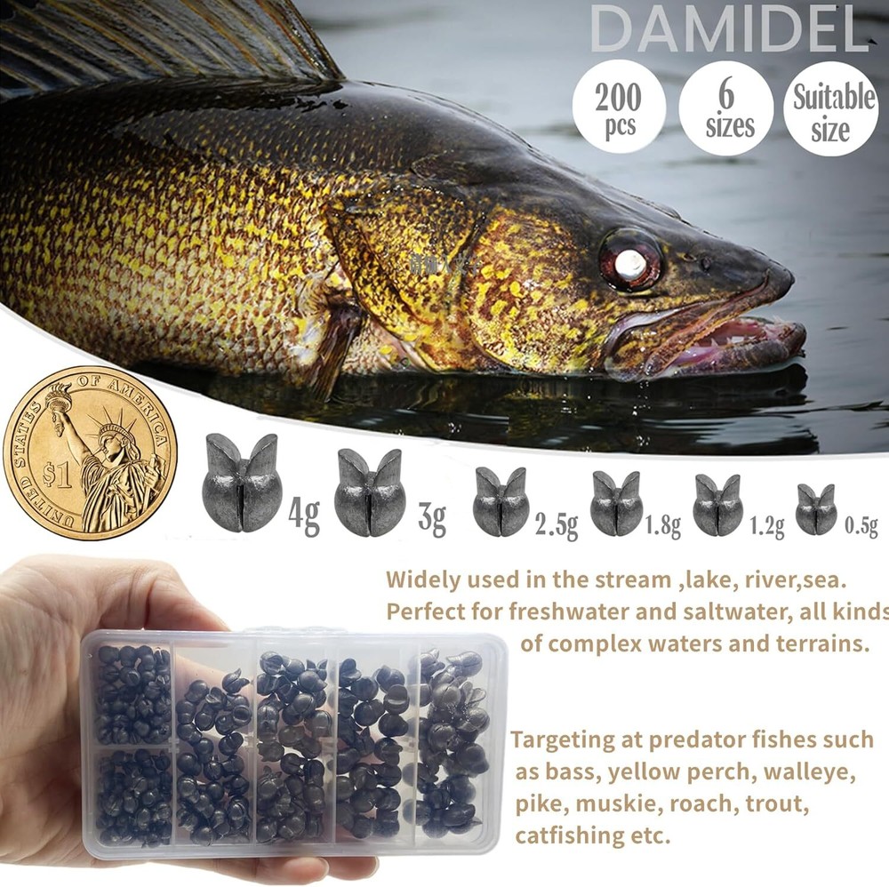 200/Box Large Removable Split Fishing Sinkers
