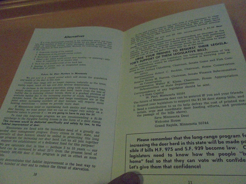 Vintage 1969 Pamphlet Save Minnesota Deer