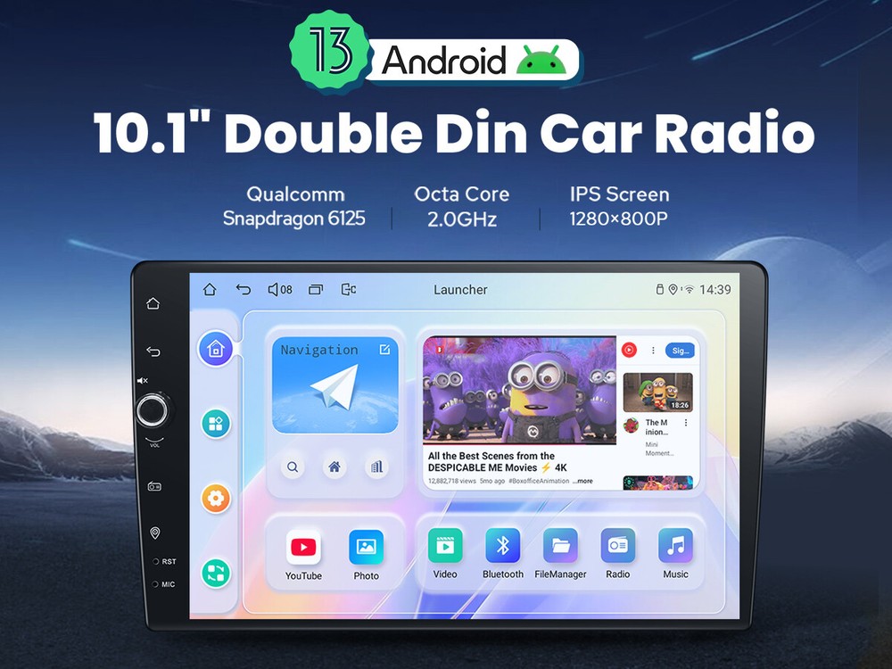 10.1-inch CarPlay Android Auto Car Stereo 4+64GB Android 13 Support Front Camera