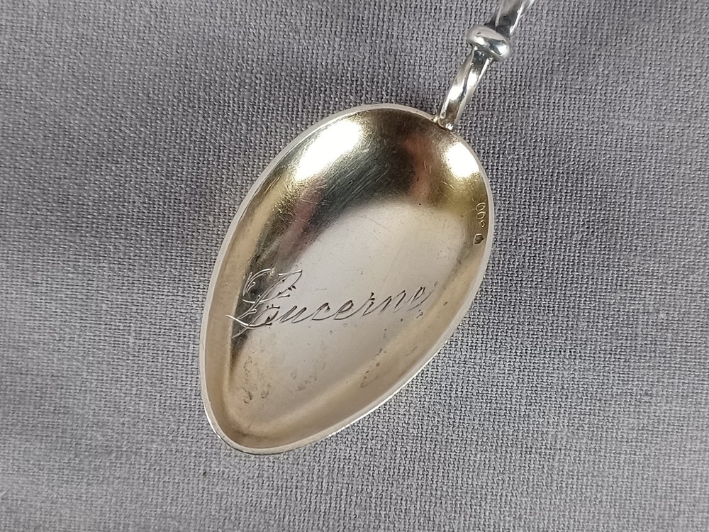 Antique Continental 800 Silver Lucerne Scrollwork Leaf Twist Handle Spoon
