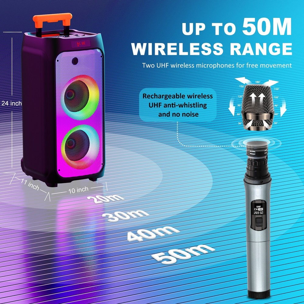 Large Rolling Bluetooth Karaoke Speaker with Telescoping Handle for Home,Outdoor