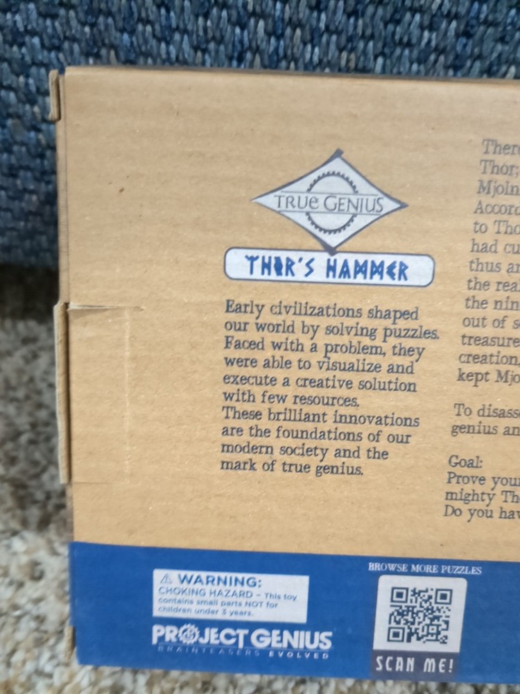 THOR’S HAMMER True Genius Wooden Puzzle Medium Difficulty. New In Box