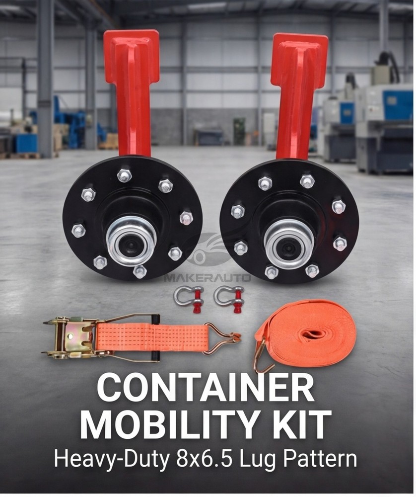 2Pack Shipping Container Wheels 8x6.5 Lug Wheels Kit with Ratchet Strap US